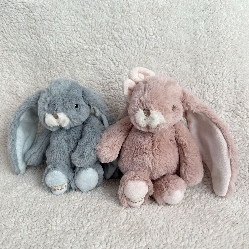 Bukowski Plush Bunny Lot Of 2 Pink Bow Blue Rabbit Sweden Stuffed Animal Toy